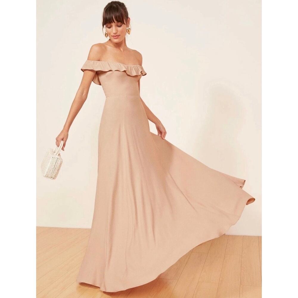 Reformation Verbena Blush Pink Off Shoulder Ruffle Maxi Dress Gown Size 6